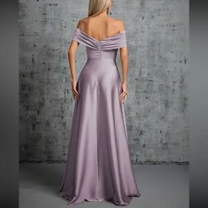 Off-Shoulder Satin Evening Gown, Custom-Fit Prom Dress with Zipper